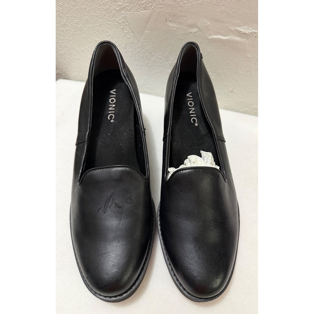 Vionic Willa Wedge Loafers Womens 9 Black Water Repellent Leather Lug